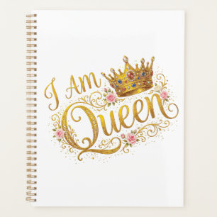 Ich bin Queen Golden Crown Floral Design Planer