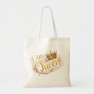 Ich bin Queen Golden Crown Floral Design Tote Ta Tragetasche