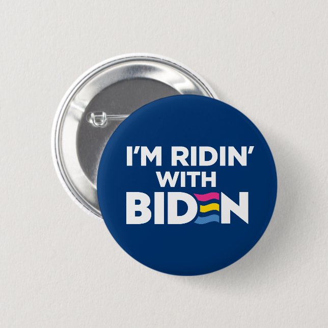 Ich bin Ridin mit Biden 2024 LGBTQ Pansexual Button (Vorne & Hinten)
