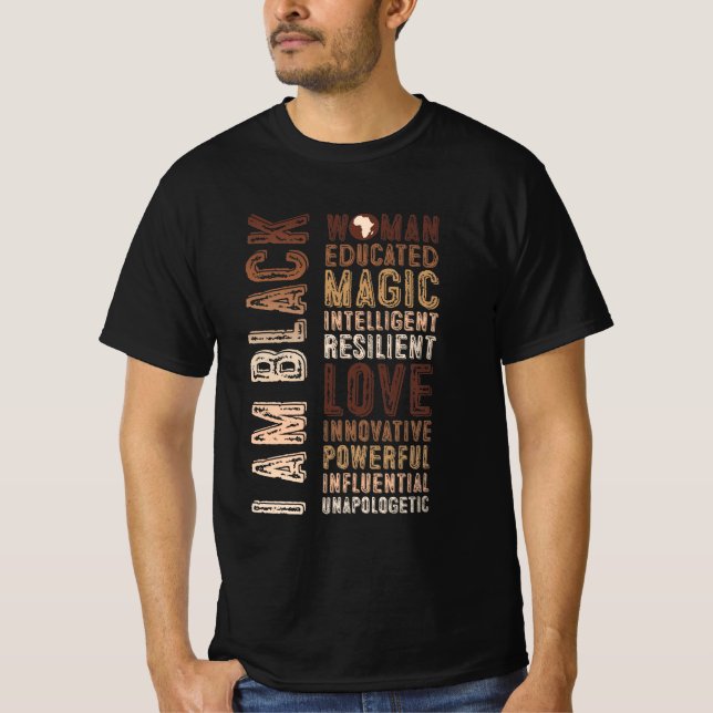 Ich bin schwarze Frau erzogen Magie Intelligent T-Shirt (Vorderseite)