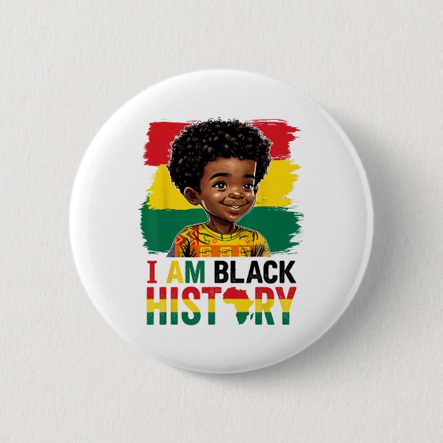 Ich bin Schwarzer Geschichte Afro-Junge Kleiner Me Button (Vorderseite)