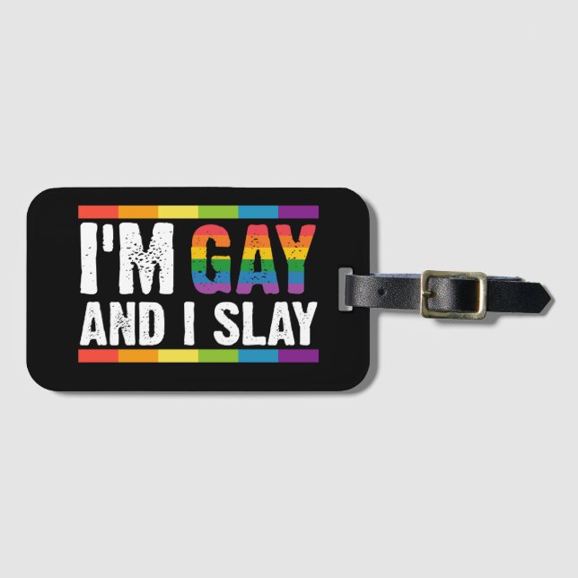 Ich bin schwul und sage LGBTQ-Gay Pride Gepäckanhänger (Vorderseite (Horizontal))