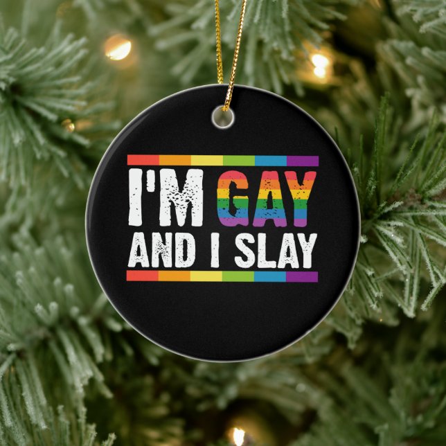 Ich bin schwul und sage LGBTQ-Gay Pride Keramik Ornament (Baum)