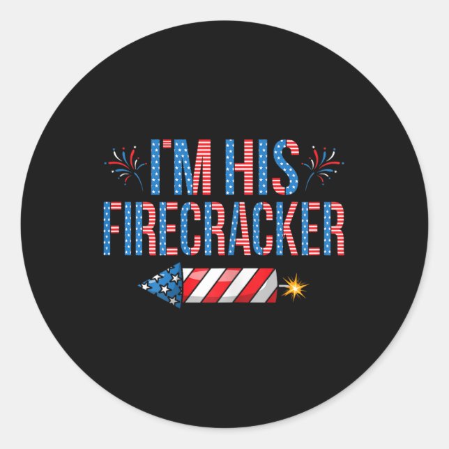 Ich bin sein Firecracker am 4. Juli Niedlicher Mat Runder Aufkleber (Vorderseite)