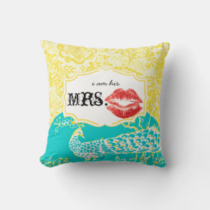 Ich bin seine Frau Red Lips Vintag Floral Peacock Kissen