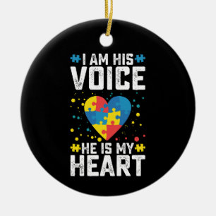 Ich bin seine Stimme, er ist mein Herz Autismus Mu Keramik Ornament
