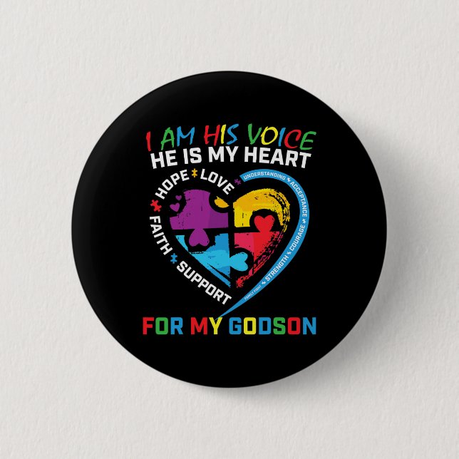 Ich bin seine Stimme Godson Autismus Bewusstsein G Button (Vorderseite)