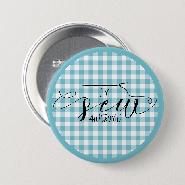 Ich bin Sew Phantastisch Blue Gingham Button (Vorne & Hinten)