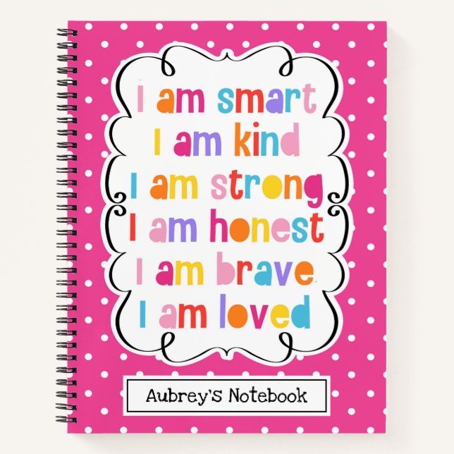 Ich bin Smart Pink Polka Dot Affirmalize Notizbuch (Vorderseite)