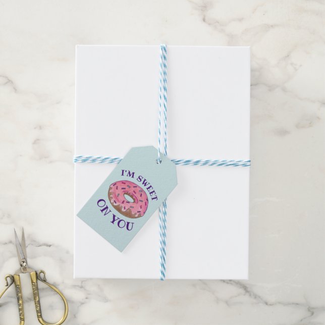 Ich bin süß auf dir pink Donut Doughnut Feinschmec Geschenkanhänger (Mit Garn)