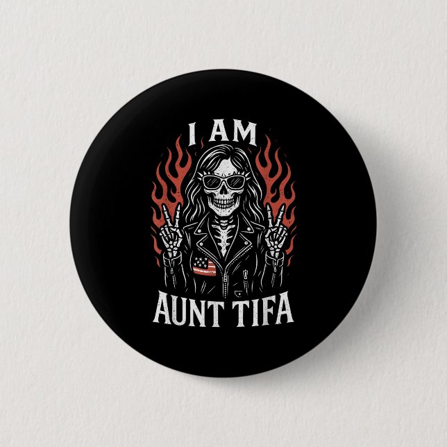 Ich bin Tante Tifa Funny Skeletter Biker Tante Tif Button (Vorderseite)