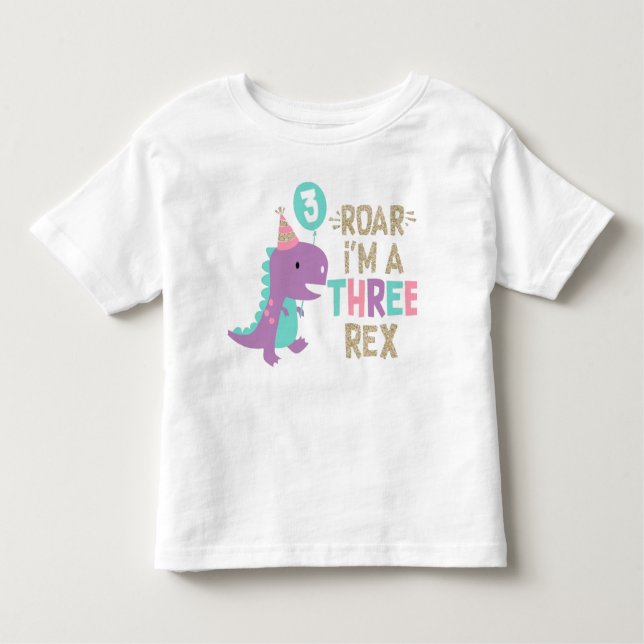 Ich bin Three Rex Girl Pink Dinosaur Imitate Glitz Kleinkind T-shirt (Vorderseite)