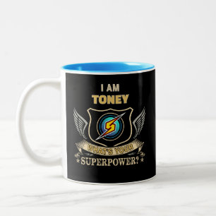 Ich bin TONEY, was ist dein Superhelden Kraft Zweifarbige Tasse