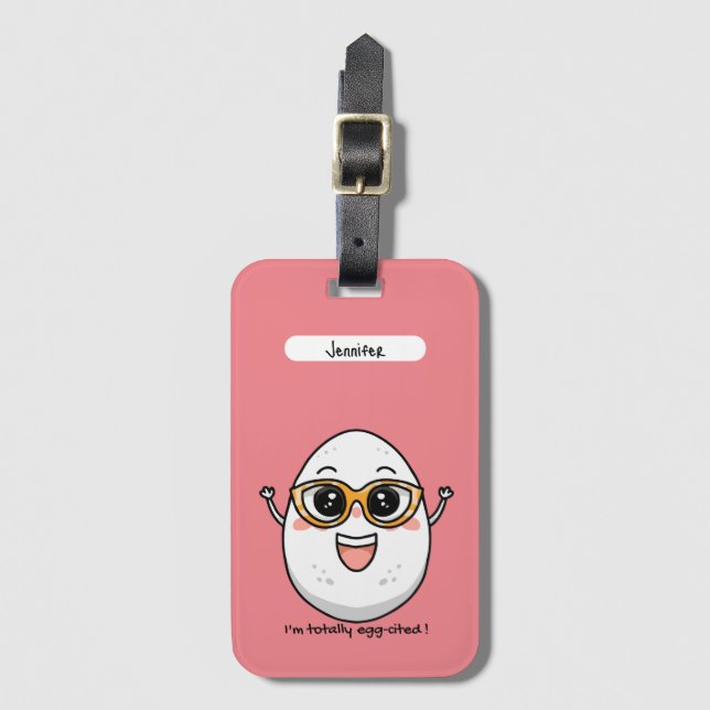 Ich bin total eig zitiert fröhliches Ei mit Brille Gepäckanhänger (Vorderseite Vertikal)