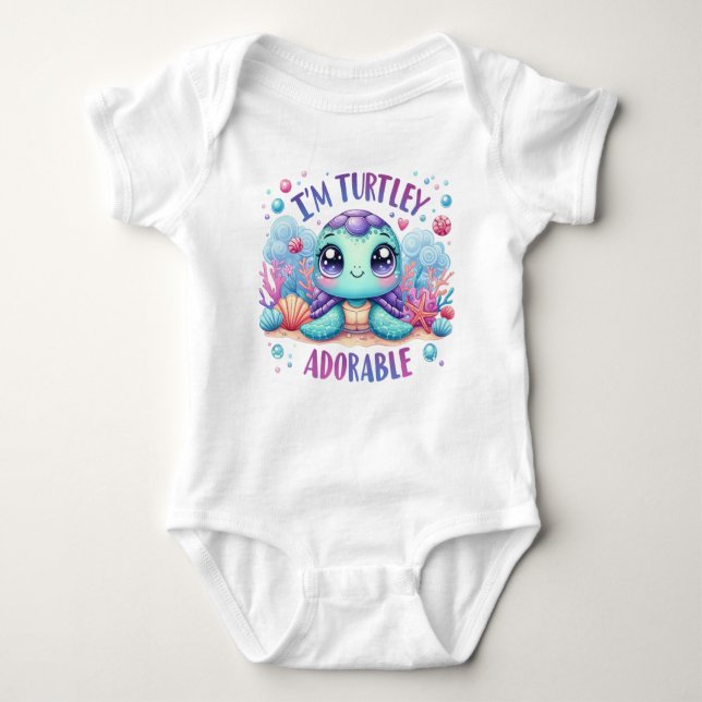 "Ich bin Turtley Adorable" Baby Jersey Bodysuit Baby Strampler (Vorderseite)