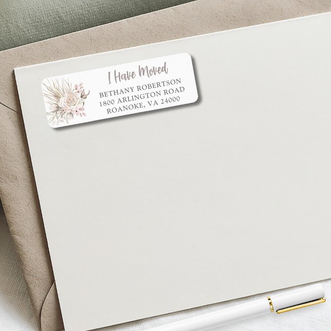 Ich bin umgezogen Boho Floral Rücksendeadresse (I Have Moved Boho Blush Pink Roses with Eucalyptus Return Address Label)