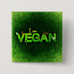 Ich bin Vegan mit einer grasbewachsenen Naturstruk Button