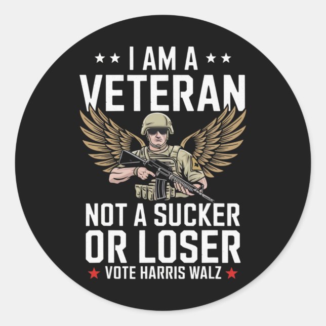 Ich bin Veteran und kein Sucker oder Loser, Harris Runder Aufkleber (Vorderseite)