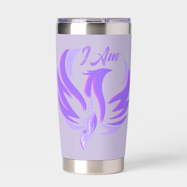 Ich bin violette Flammenfeuer-Vogel-Aufstieg Thermobecher (Vorderseite)