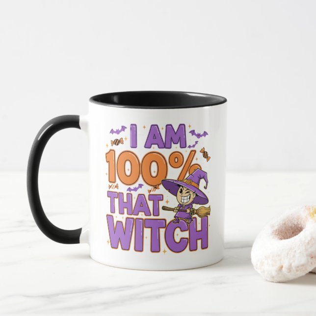 Ich bin zu 100% jener HexenkHalloween-Spaß Tasse (Mit Donut)