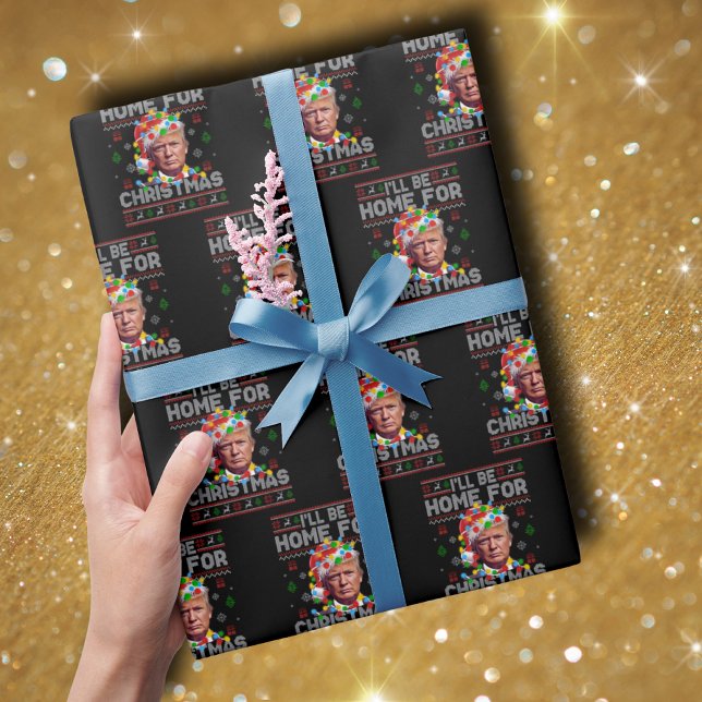 Ich bin zu Weihnachten Zuhause | Funny Santa Trump Geschenkpapier (Von Creator hochgeladen)