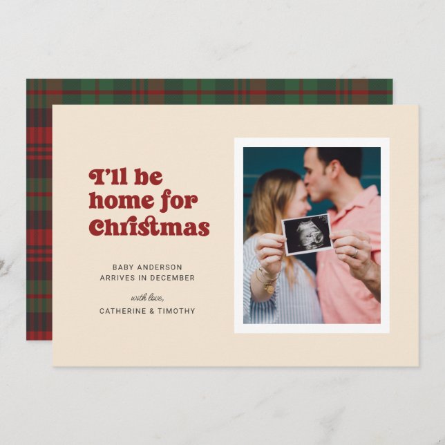 Ich bin Zuhause für die Weihnachtsschwangerschaft Ankündigung (Vorne/Hinten)