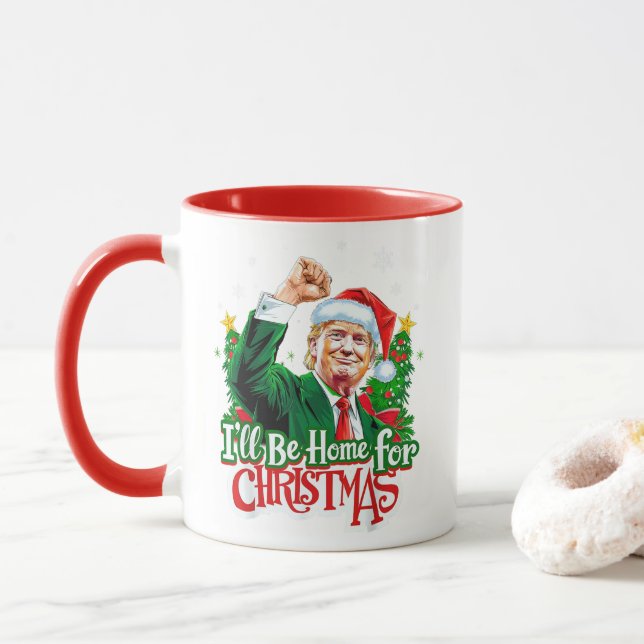 Ich bin Zuhause für Weihnachten Funny Trump Santa  Tasse (Mit Donut)