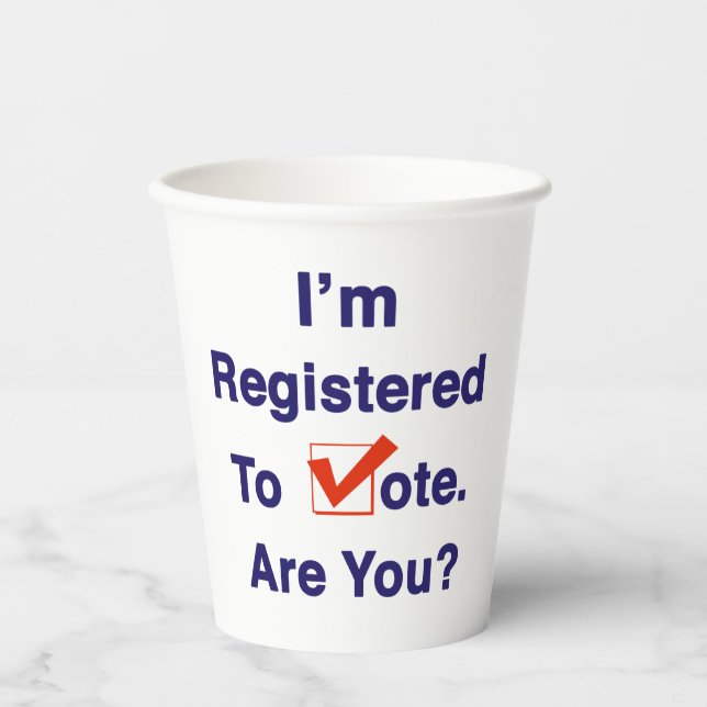 Ich bin zur Abstimmung 2024 registriert Pappbecher (Vorderseite)