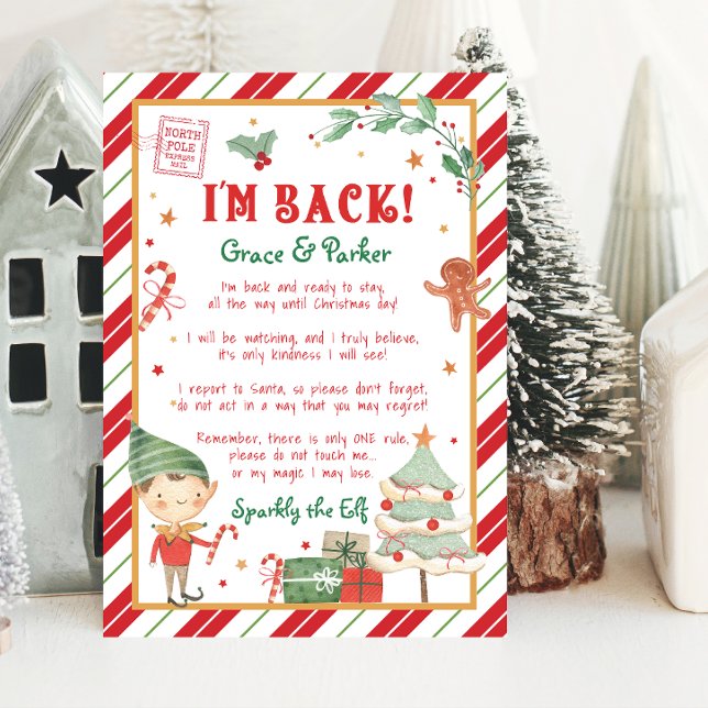 Ich bin zurück Weihnachts-Elf-Brief personalisiere Einladung (I'm Back Christmas Elf Letter that is editable, personalized letter from your Elf. Print at home.)
