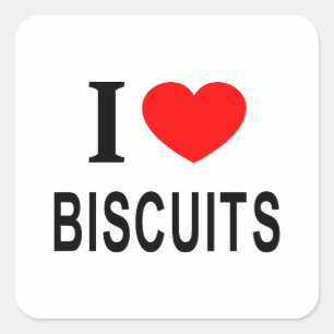 ICH ❤️ BISCUITS I LIEBE BISCUITS I HERZBISCUITS QUADRATISCHER AUFKLEBER