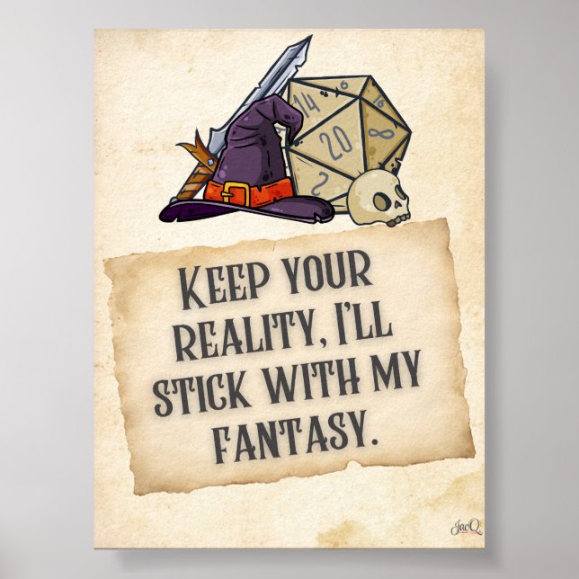 Ich bleibe bei meinem Fantasy Gaming Quotes Poster (Vorne)