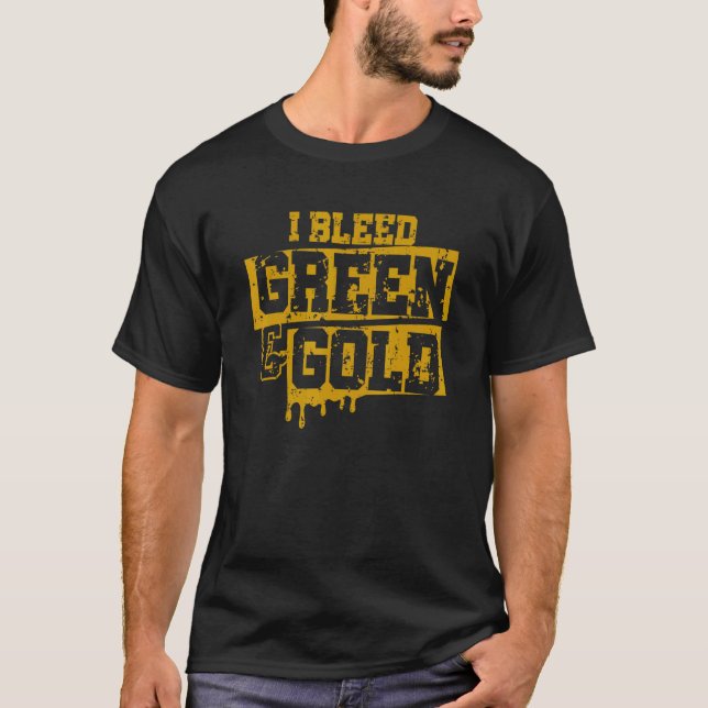 Ich blute Green und Gold Game Day School Footb T-Shirt (Vorderseite)