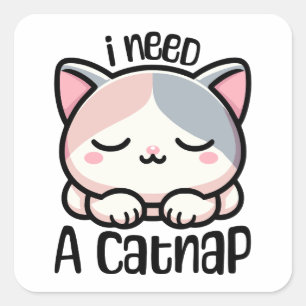 Ich brauche ein Catnap! Niedlich Schlafen Cat Cart Quadratischer Aufkleber