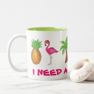 Ich brauche einen Urlaub Flamingo Ananas Palm Tree Zweifarbige Tasse