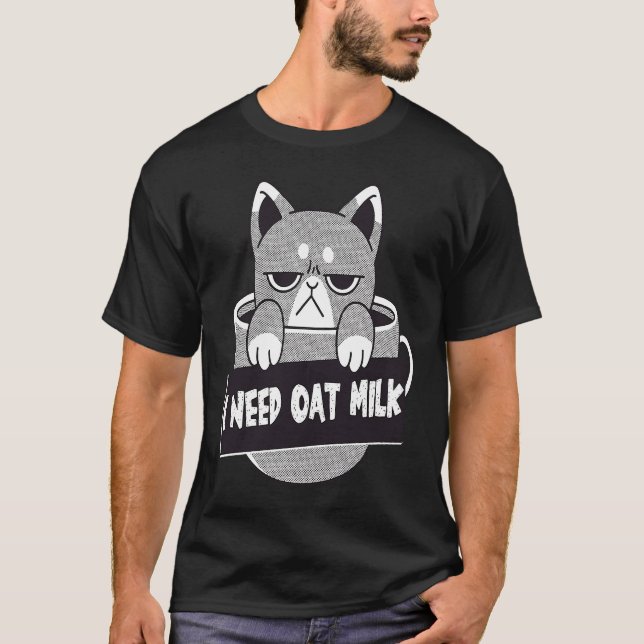 Ich brauche Hafermilch Katze T-Shirt (Vorderseite)