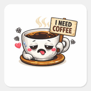 Ich brauche Kaffee Lustiger Spruch Kaffee-Liebha Quadratischer Aufkleber