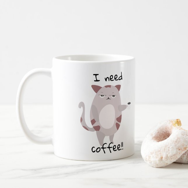 Ich brauche Kaffee | Niedlich Lazy Cat Kaffeetasse (Mit Donut)
