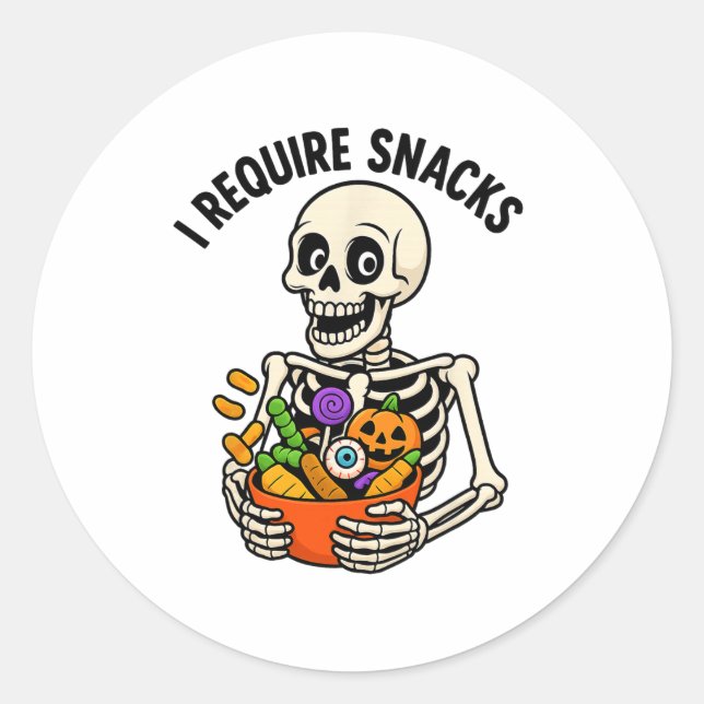Ich brauche Snacks Funny Skeleton Halloween Meme Runder Aufkleber (Vorderseite)