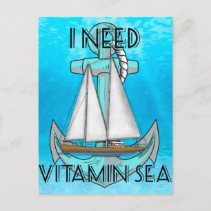 Ich brauche Vitamin Meer Boot Postkarte