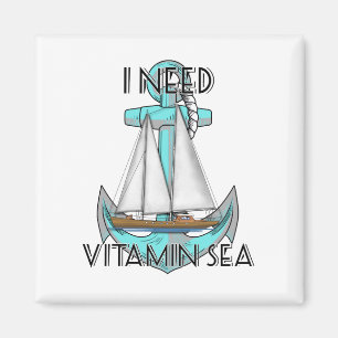 Ich brauche Vitamin Sea Nautical Sailboat Magnet