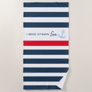 Ich brauche Vitamin Sea Nautical Stripe Anker Strandtuch
