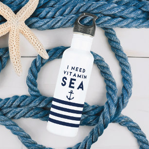 Ich brauche Vitamin Sea Navy und White Edelstahlflasche