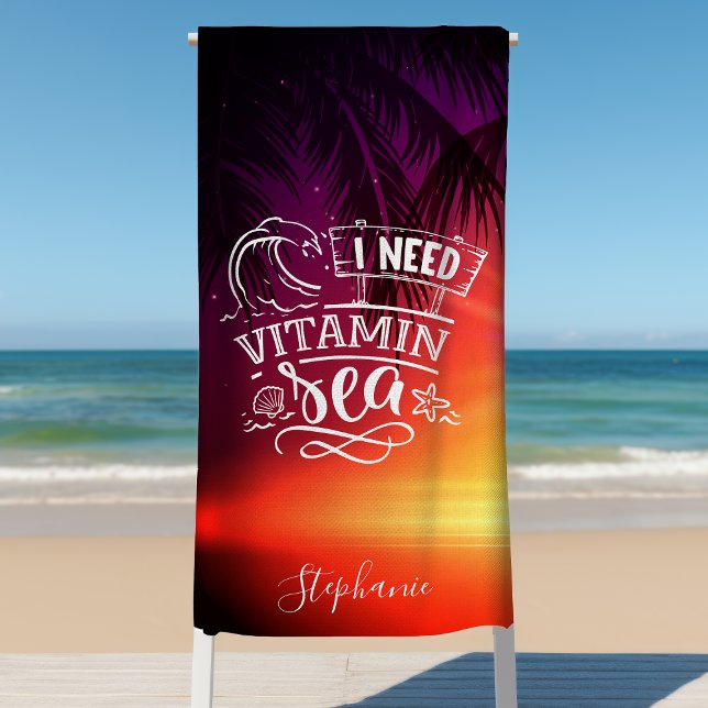 Ich brauche Vitamin Sea Niedlich Funny Personalisi Strandtuch (Von Creator hochgeladen)