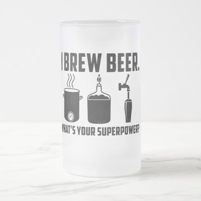 "Ich braue Bier.  Was ist Ihre Supermacht?" Tasse (Mittel)