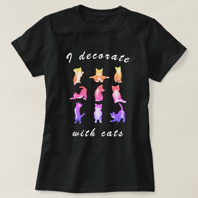 Ich dekoriere mit Cats Funny Rainbow Cat Clip Art T-Shirt (Design vorne)