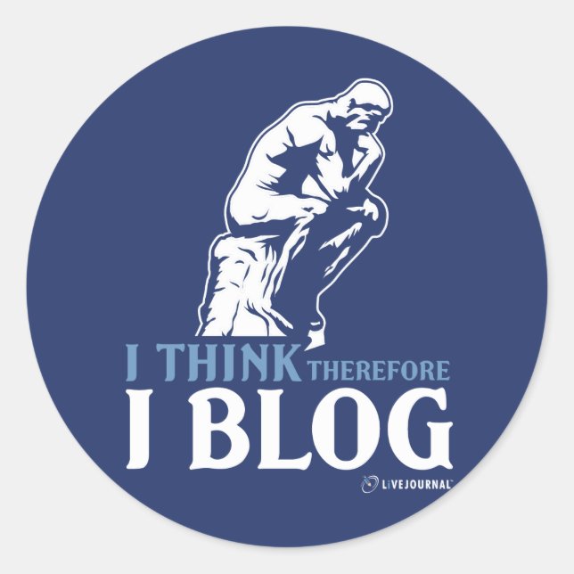 Ich denke, deshalb Blog Runder Aufkleber (Vorderseite)