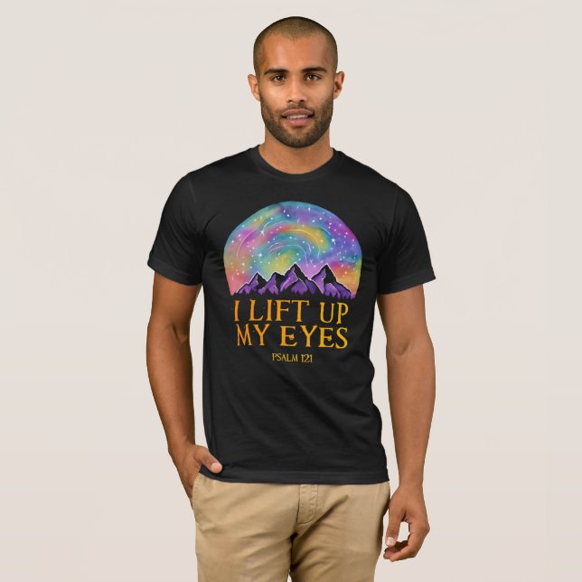Ich erhebe meine Augen – Psalm 121 Schrift Kunst T-Shirt (Vorne ganz)