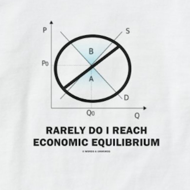 Ich erreiche selten wirtschaftliches Gleichgewicht T-Shirt (Econ humor tee featuring supply-and-demand curve for anyone who is not in equilibrium)