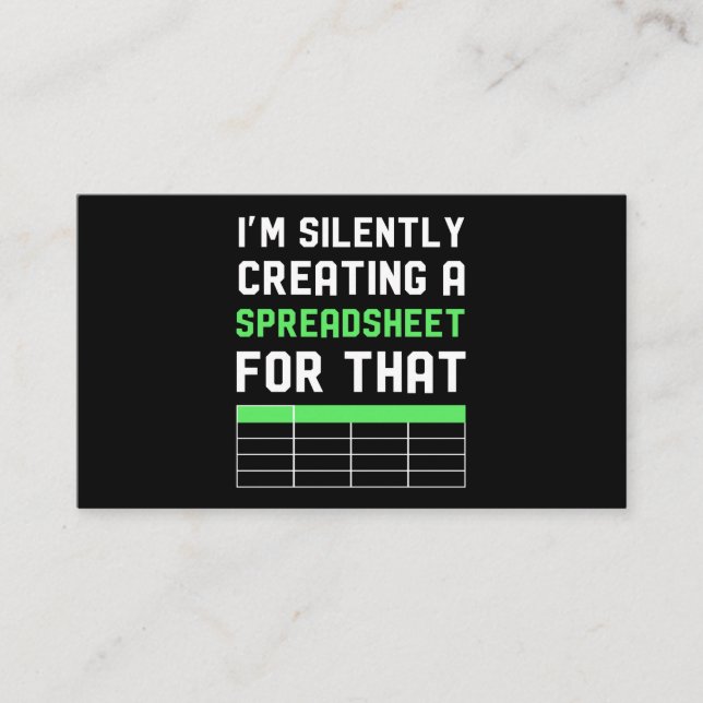 Ich erschaffe dafür leise eine Tabellenkalkulation Visitenkarte (Vorderseite)