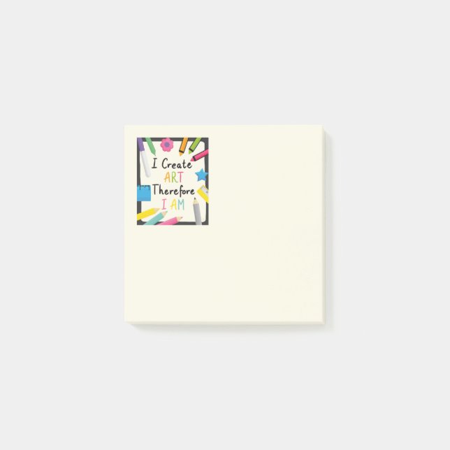 Ich erstelle Kunstbotschaft mit farbenfroher Schre Post-it Klebezettel (Vorderseite)